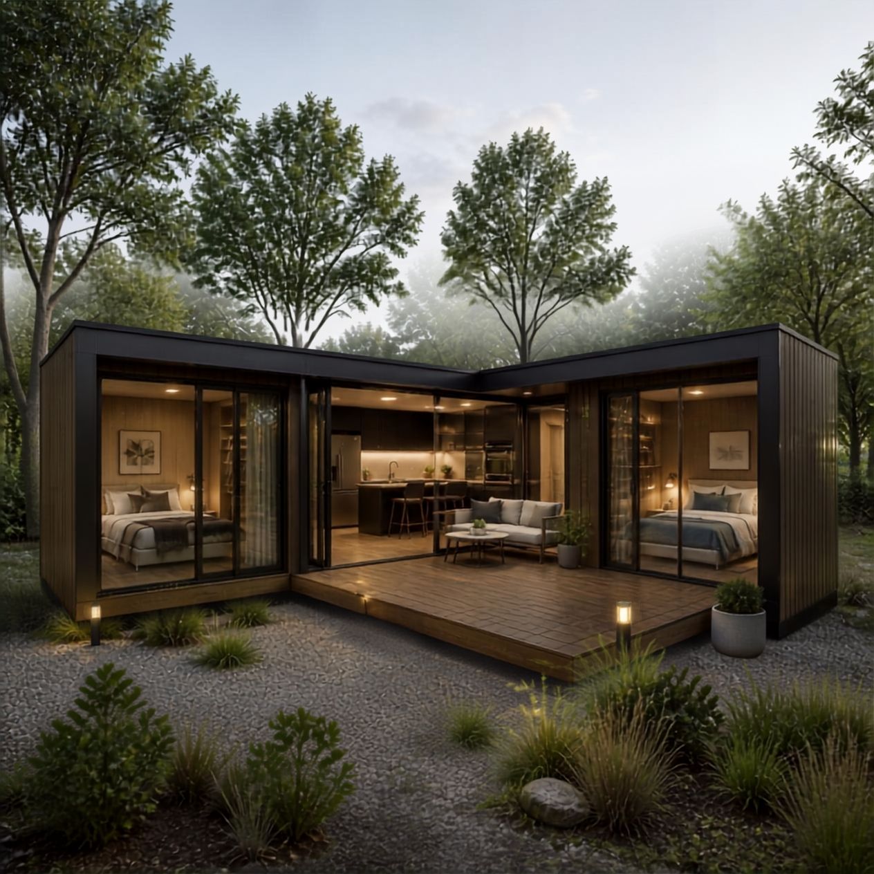 SirisHomes's 2 bedroom prefabricated homes during the day
